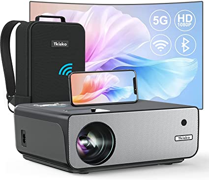 Tkisko Native 1080P HD Projector, 5G WiFi Bluetooth 4K-Supported Video Projector, 360 ANSI LM 9500lm Movie Projector, ±50° 4D Keystone Correction, 50% Zoom, Compatible with Phone, Laptop, PS4, Switch